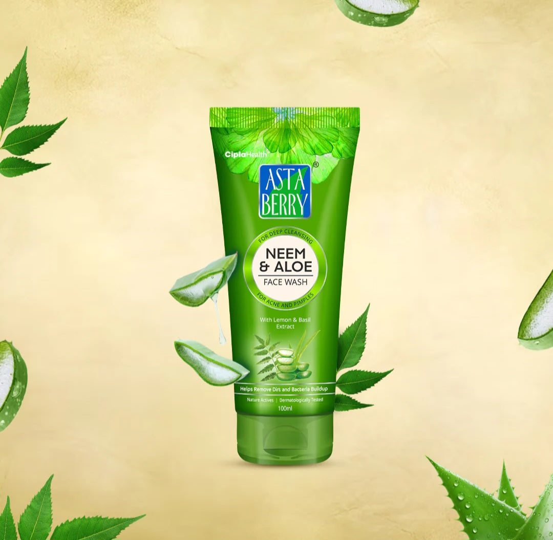 Face Wash- Asta Berry Neem & Aloe Face Wash with Antibacterial & Purifying Properties of Lemon & Basil Extracts 100ml