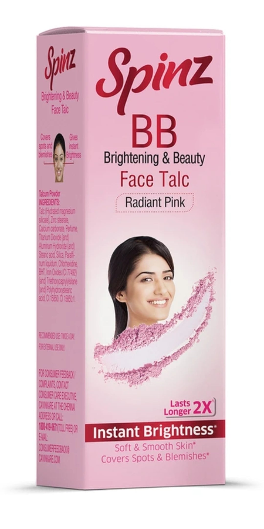 Talcum & Prickly Heat Powder- Spinz BB Brightening & Beauty Radiant Pink 2X Lasts Longer Face Talc for Instant Brightness 40gm