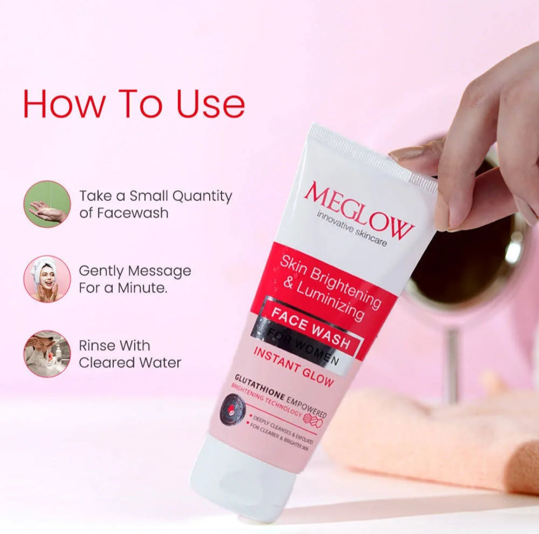 Face Wash- MEGLOW Glutathione Empowered Skin Brightening & Luminizing Face Wash for Women 70ml