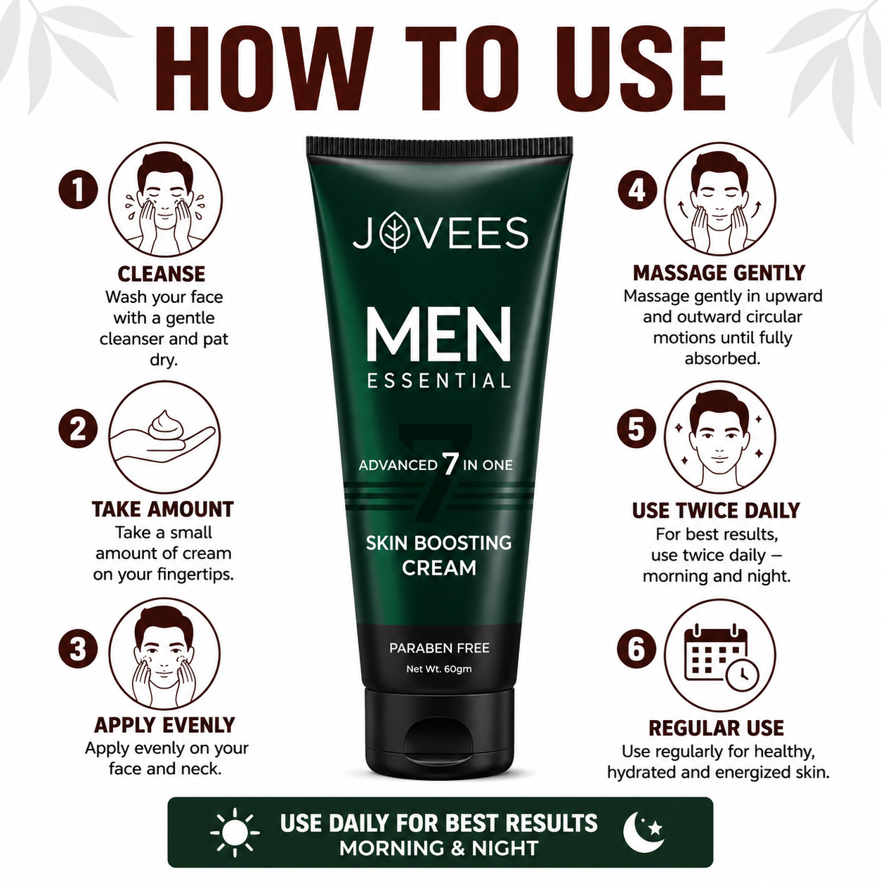 Fairness Cream- JOVEES Herbal's Men Essential Paraben Free Advanced 7-in-1 Skin Boosting Creame - 60gm