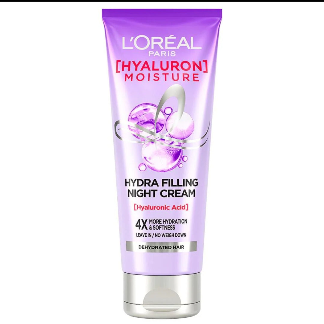 Hair Mask & Cream- L'Oreal Paris Hyaluron Moisture Hydra Filling Night Cream, Powered by Hyaluronic Acid, For Dry & Dehydrated Hair 180 ml