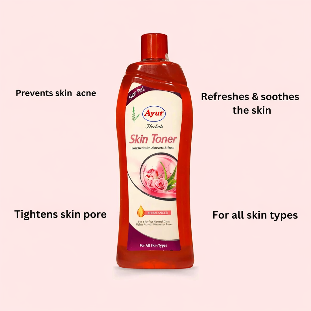 Face Toner- Ayur Herbal's pH Balanced Skin Toner enriched with Aloevera & Rose for a Perfect Natural Glow usable for All Skin Types - 100ml