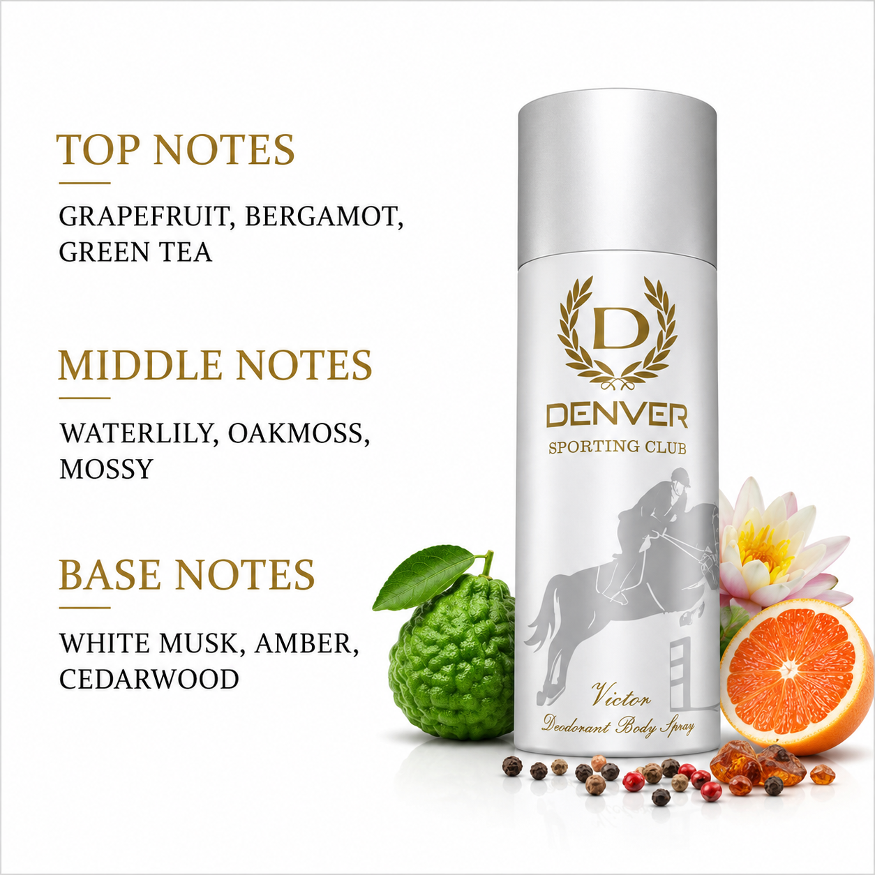 Perfumes & Deodorants- DENVER Sporting Club VICTOR Long-Lasting Deodorant Body Spray which keeps the sportsman fresh & confident towards victory - 150ml