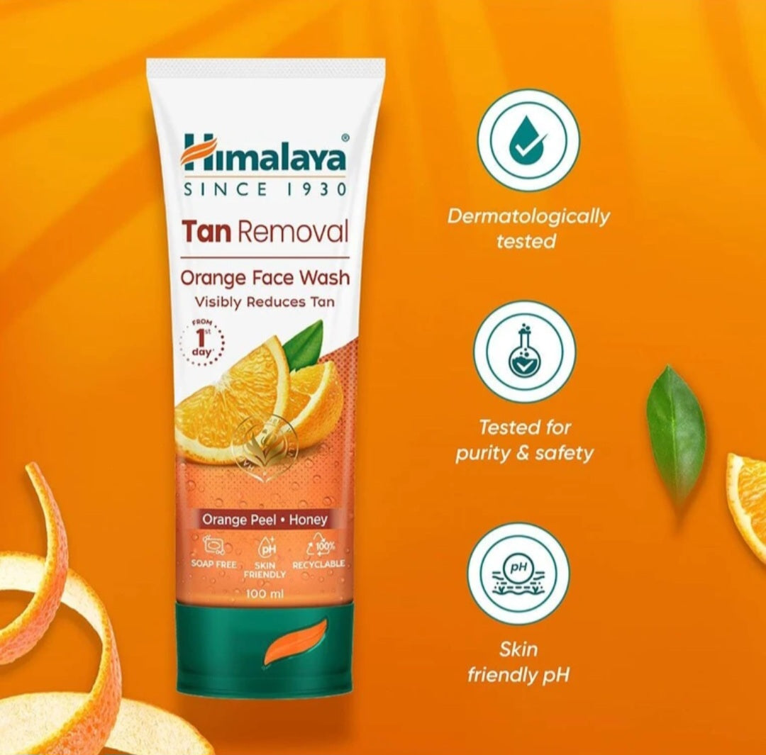 Face Wash- Himalaya Tan Removal Orange Face Wash enriched with Orange Peel & Honey which Visibly Reduces Tan - 100ml