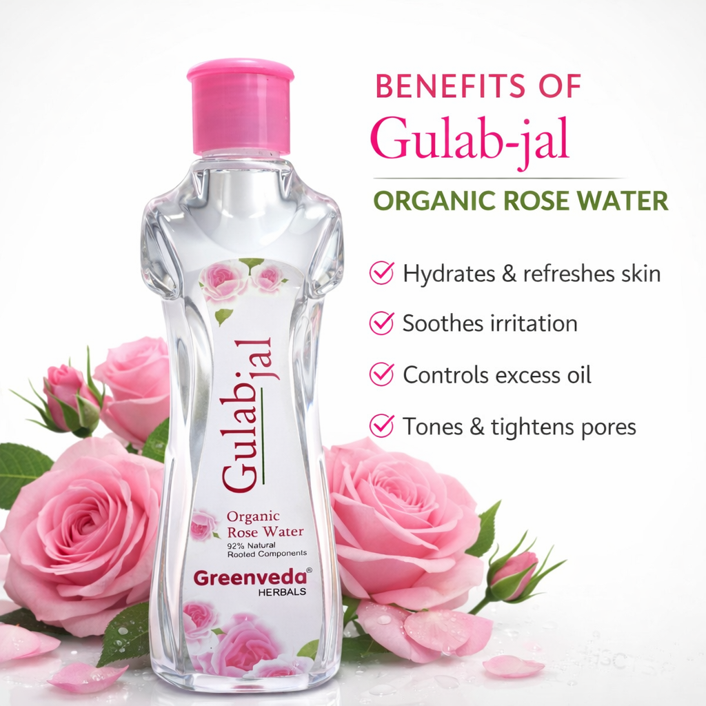 Rose Water- Greenveda Herbal's Gulabjal Organic Rose Water enriched with 92% Natural Rooted Components for Glowing Skin - 125ml
