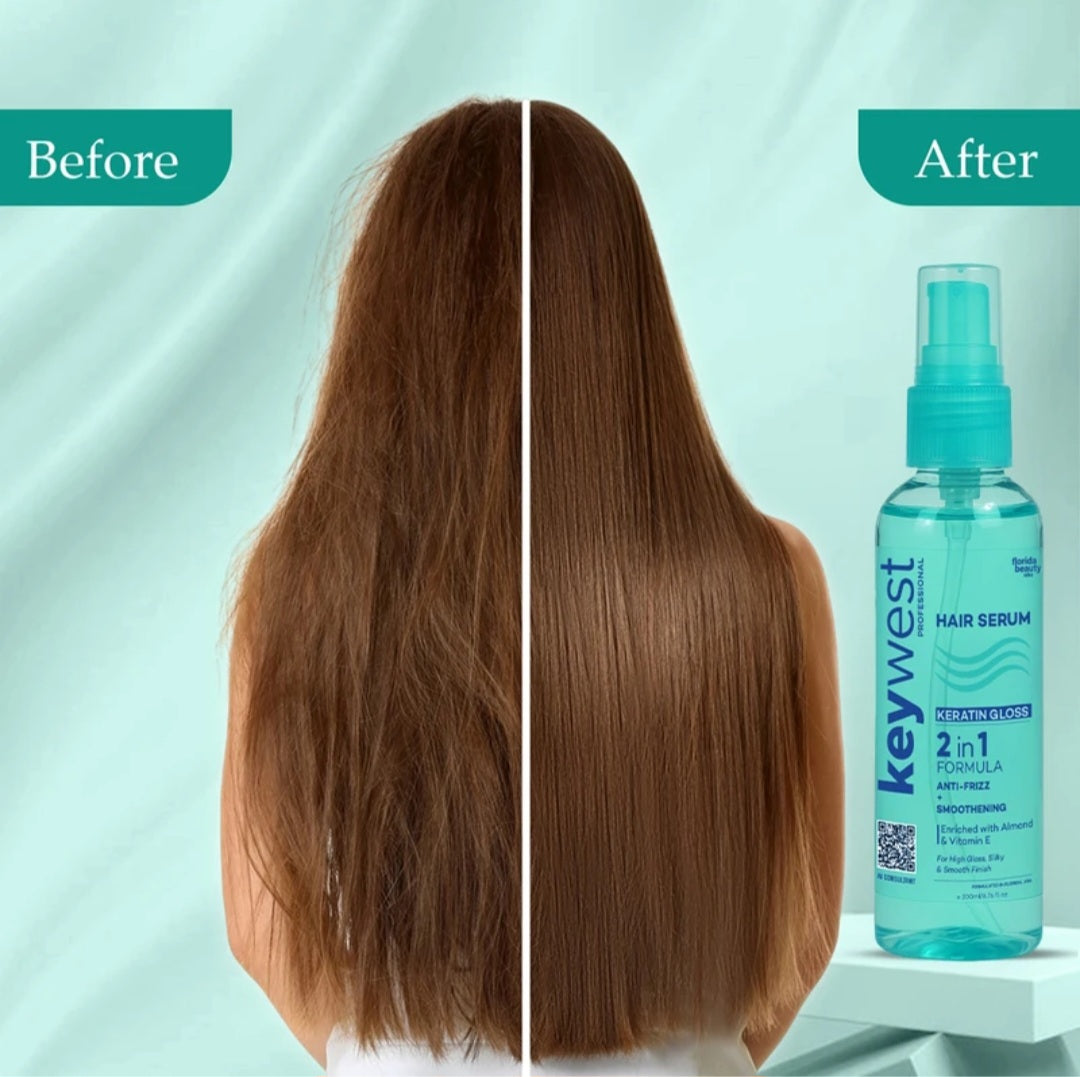 Hair Serum- Keywest Professional's Keratin Gloss Hair Serum 2-in-1 Formula (Anti-Frizz + Smoothening) Enriched with Almond Oil & Vitamin E - 50ml
