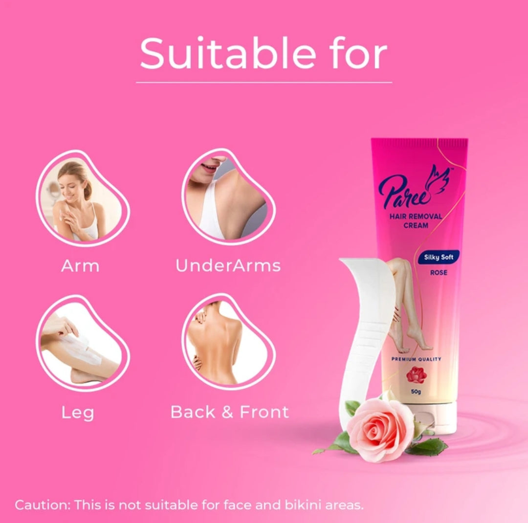 Hair Removal- Paree Premium Quality Silky Soft Hair Removal Cream with Rose Extract suitable for all skin types 50gm