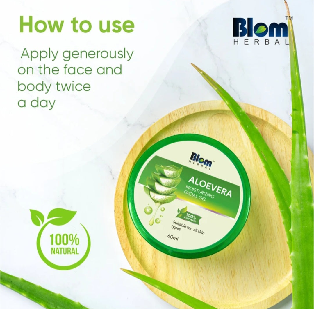 Lotions & Moisturizers- Blom Herbal's 100% Ayurvedic Aloe Vera Moisturizing Facial Gel suitable for all skin types 60ml