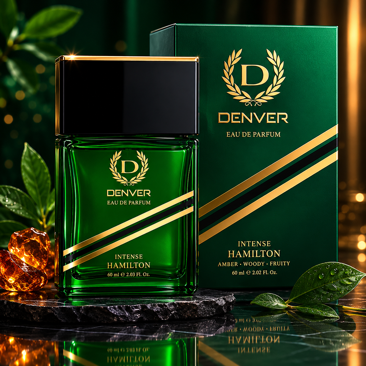 Perfumes & Deodorants- DENVER Hamilton INTENSE Long-Lasting Unisex Perfume with Amber, Woody and Fruity Notes - 60ml