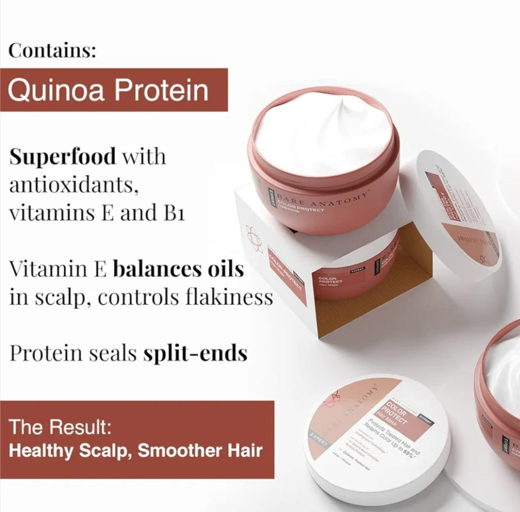 Hair Mask- Bare Anatomy EXPERT Color Protect Mask made with 17 Amino Acid Complex and Quinoa Protein, which contribute to healthy scalp & smooth hair and Protects Colored Hairs specially to Treated Hairs for up to 8 weeks - 250gm