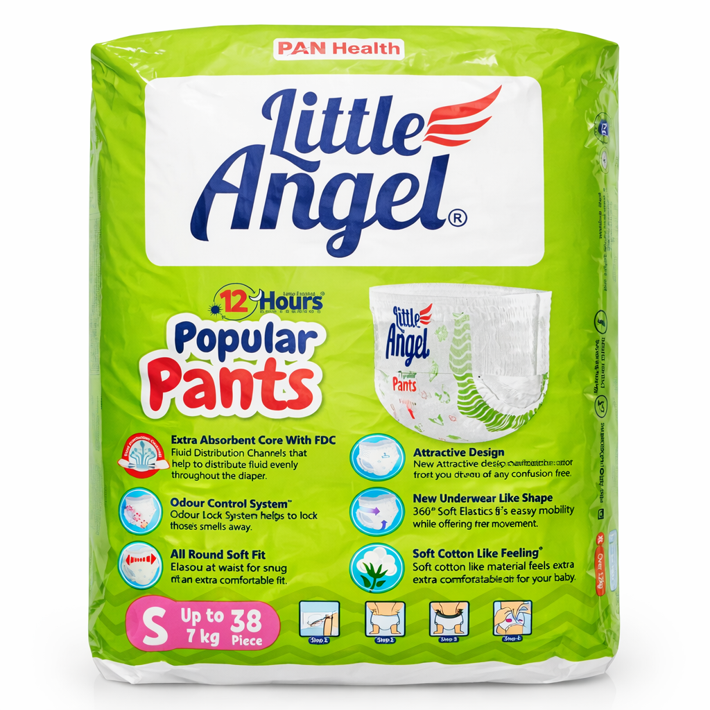 Baby Diapers & Pants- Little Angel Popular Pants with Long-Lasting 12 Hours Protection - Pack of Small (S) Size 38 Pieces