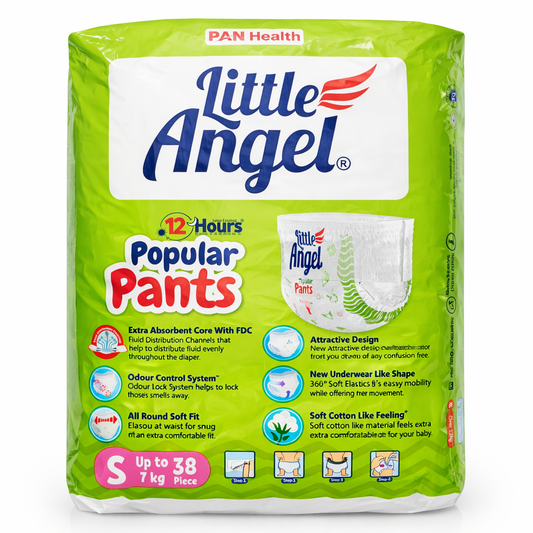 Baby Diapers & Pants- Little Angel Popular Pants with Long-Lasting 12 Hours Protection - Pack of Small (S) Size 38 Pieces