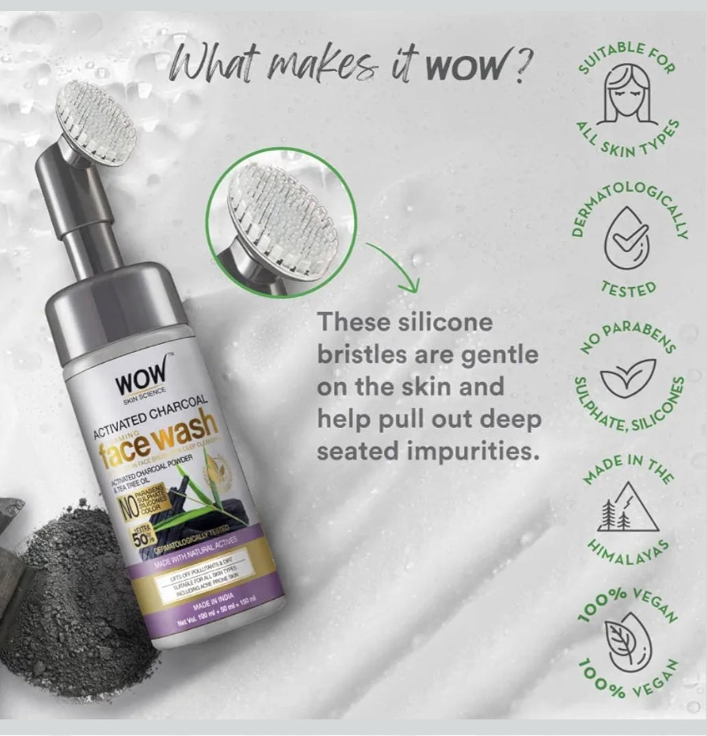 Face Wash- WOW Activated Charcoal Foaming Face Wash with Tea Tree Oil 150ml