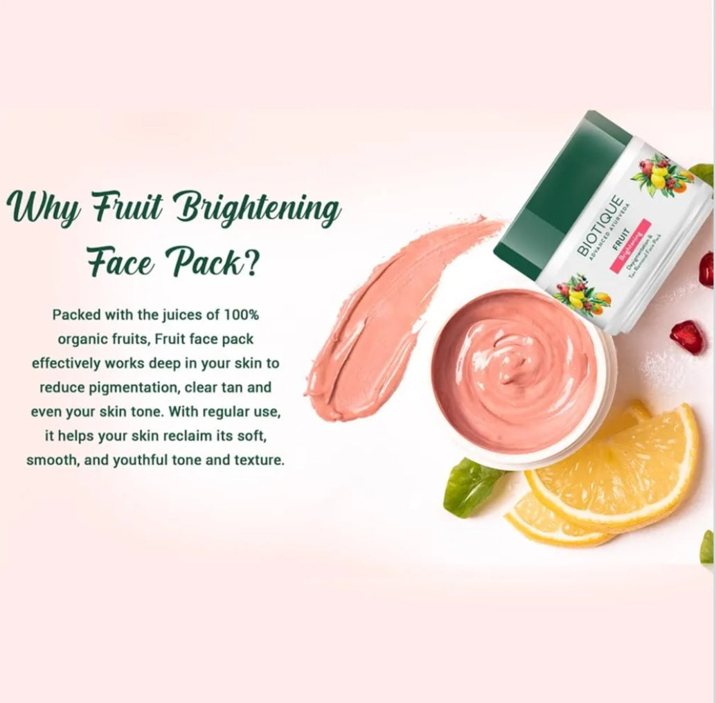 Face Pack and Face Mask- BIOTIQUE Advanced Ayurveda's Bio Fruit Face Pack for Whitening, Depigmentation & Tan Removal - 75gm