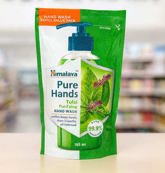 Hand Wash- Himalaya Pure Hands Tulsi Purifying PH Balanced Hand Wash which Purifies, Keeps Hands Clean & Healthy and gives Germ Protection upto 99.9% - Refill Value Pack 185ml
