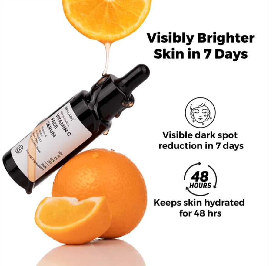 Face Serum- Brillare 100% Natural Vitamin-C Face Serum for Bright and Glowing Skin 30ml