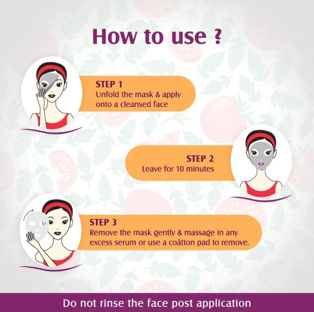 Face Sheet Mask- Lotus Herbals Safe Sun De-Tan Face Serum Sheet Mask enriched with Tomato Extract which Lightens the Effect of Sun Tan and Improves Skin Texture in 10 Minutes - 20gm
