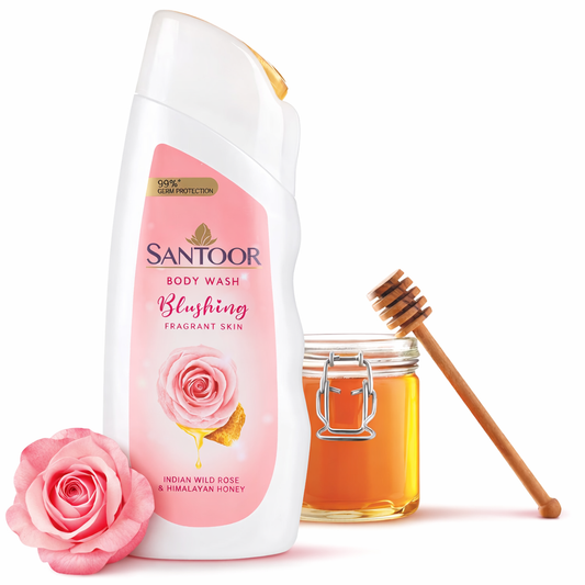 Body Wash & Shower Gel- Santoor Blushing Body Wash enriched with Indian Wild Rose & Himalayan Honey for Refreshed and Fragrant Skin which gives 99% Germ Protection - 230ml