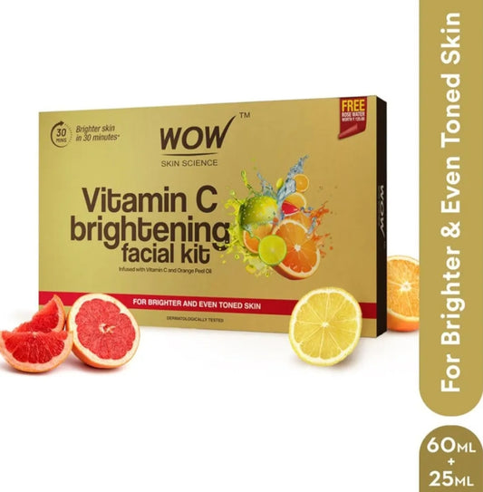 Facial Kit- WOW Vitamin-C Brightening Facial Kit infused with Vitamin-C & Orange Peel Oil for Brighter and Even Toned  Skin - 60ml (6 units x 10ml)