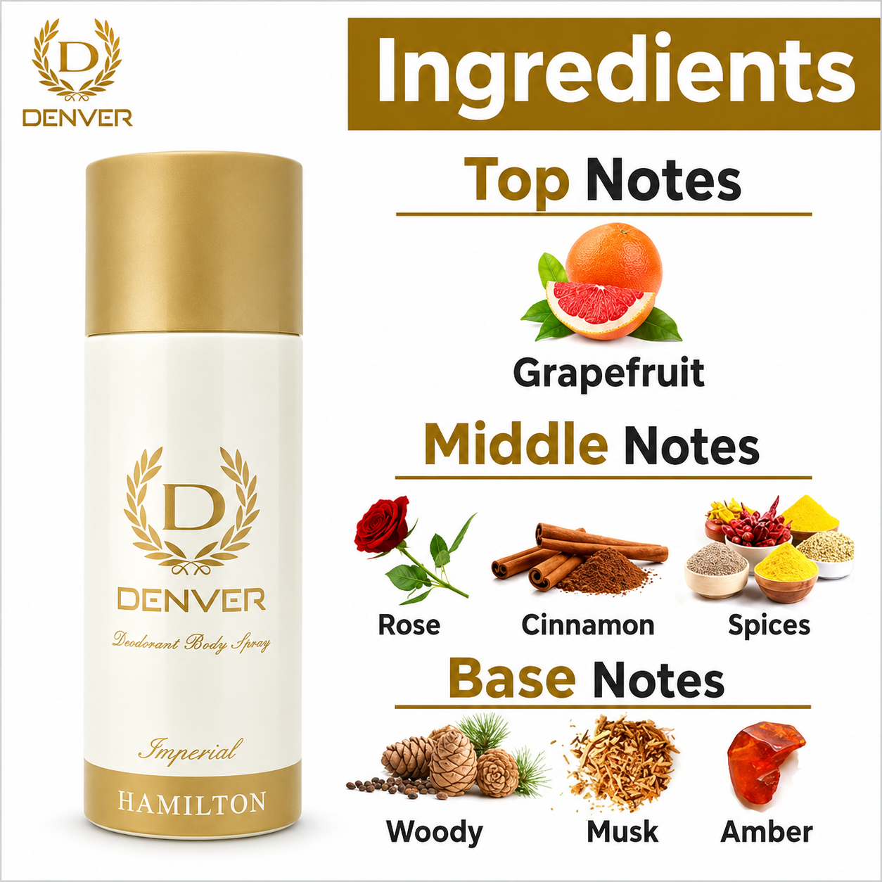 Perfumes & Deodorants- DENVER Hamilton IMPERIAL Long-Lasting Unisex Deodorant Body Spray - 150ml