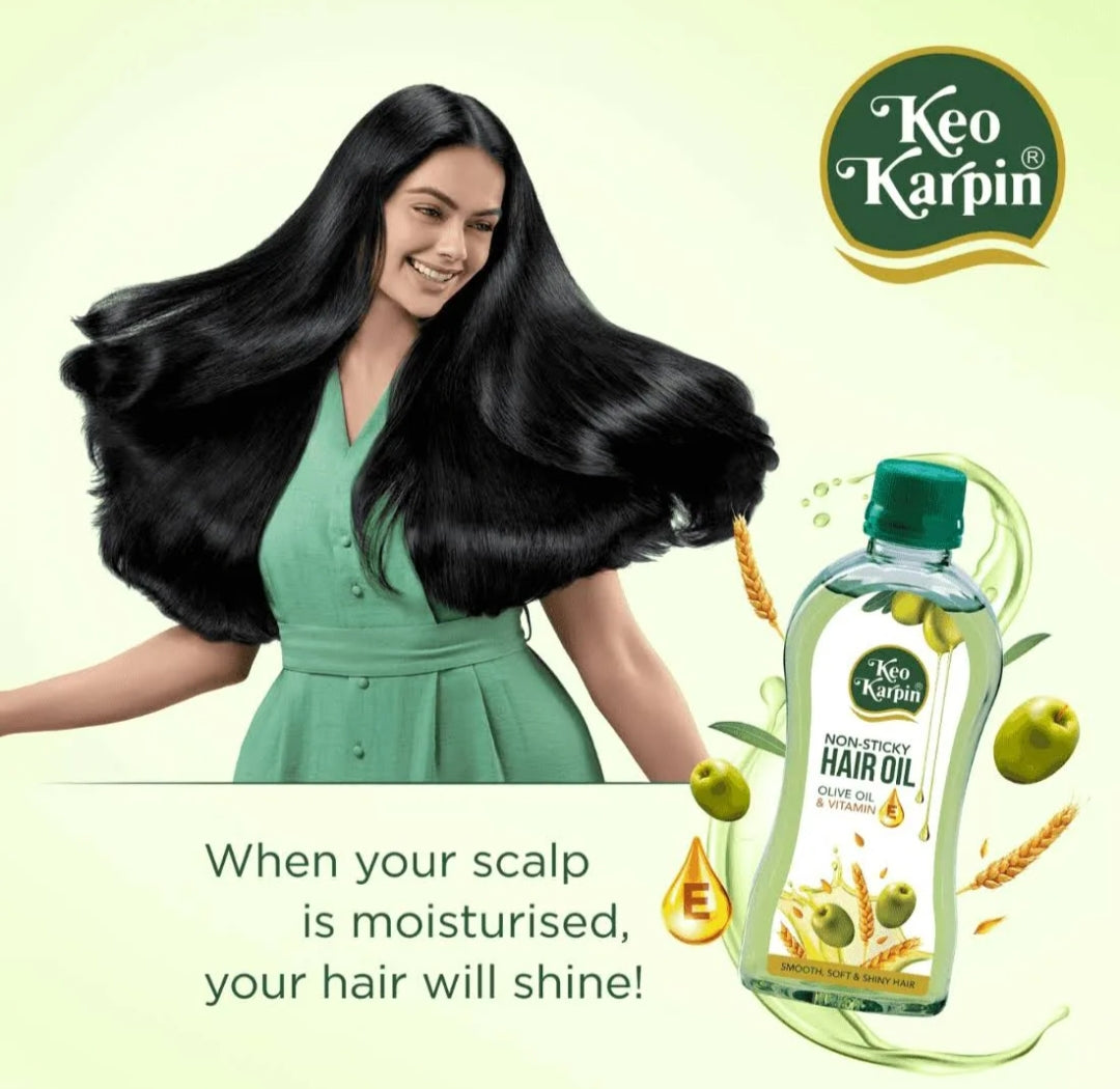 Hair Oil- Keo Karpin Lightweight & Non-Sticky Hair Oil with Olive Oil & Vitamin-E for Smooth, Soft and Shiny Hairs - 100ml