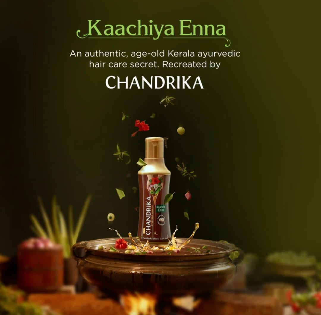 Hair Oil- Chandrika Ayurvedic Hair Oil made with 100% Coconut Oil and 20 Hand-Picked Herbs 190ml