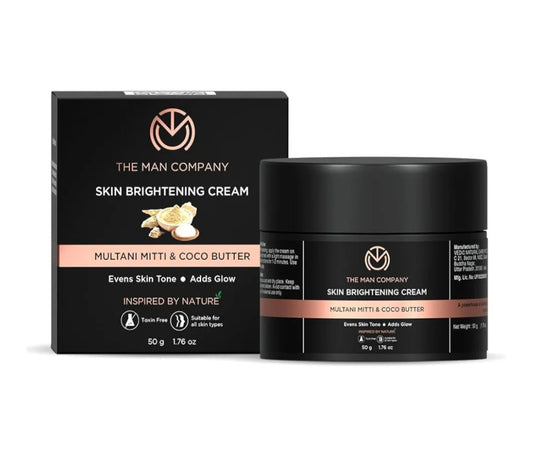 Brightening & Glowing Cream- The Man Company's Skin Brightening Cream with Multani Mitti & Coco Butter For Men which Evens Skin Tone & Adds Glow 50gm