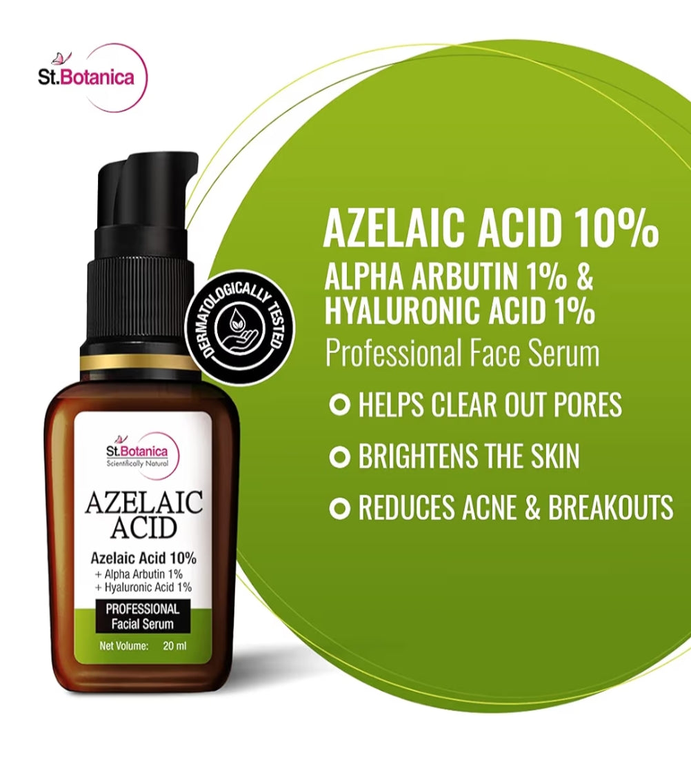 Face Serum- St.Botanica Azelaic Acid 10% + Alpha Arbutin 1% + Hyaluronic Acid 1% Professional Facial Serum - 20ml