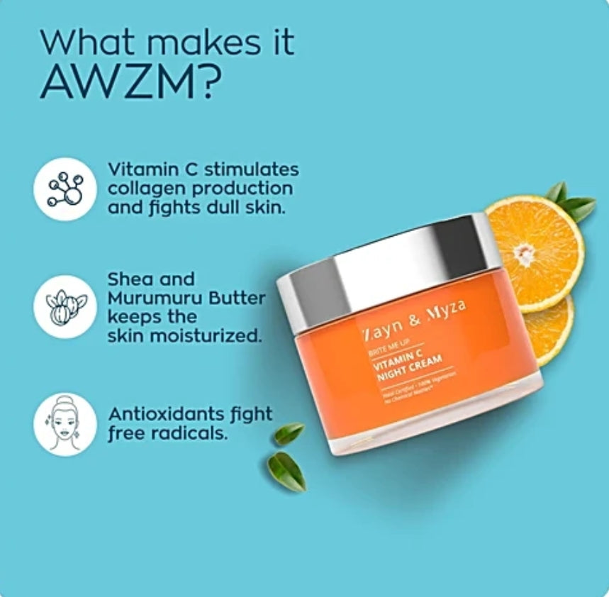 Face Day & Night Cream- Zayn & Myza (ZM) Brite Me Up Vitamin-C Night Cream with Shea Butter & Murumuru Butter which Rejuvenate your Skin - 50gm