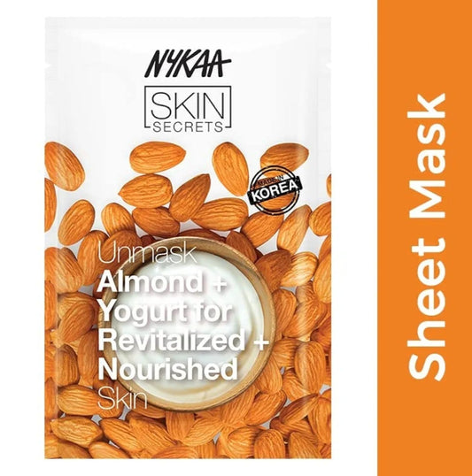 Face Sheet Mask- Nykaa Natural Skin Secret's Almond & Yogurt Face Sheet Mask for Revitalized & Nourished Skin (20ml)