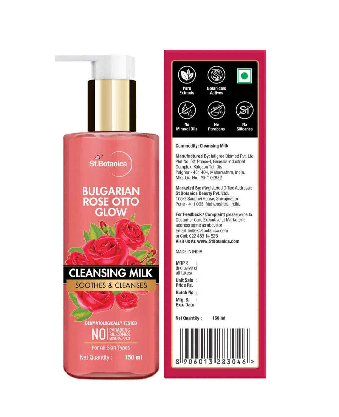 Cleansing Milk- St.Botanica Natural Bulgarian Rose Otto Glow Cleansing Milk white Soothes & Cleanses the Skin Naturally and is suitable for All Skin Types 150ml