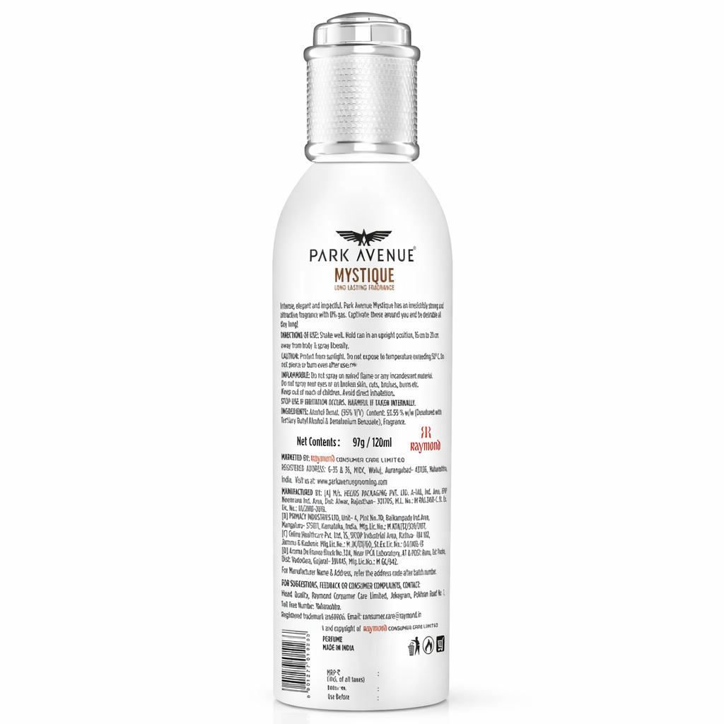 Perfumes & Deodorants- Park Avenue Signature Collection MYSTIQUE Long-Lasting Fragrance Perfume Spray with 0% Gas which is Described as Intense, Elegant, and Impactful, with Fresh and Woody Notes - 120ml