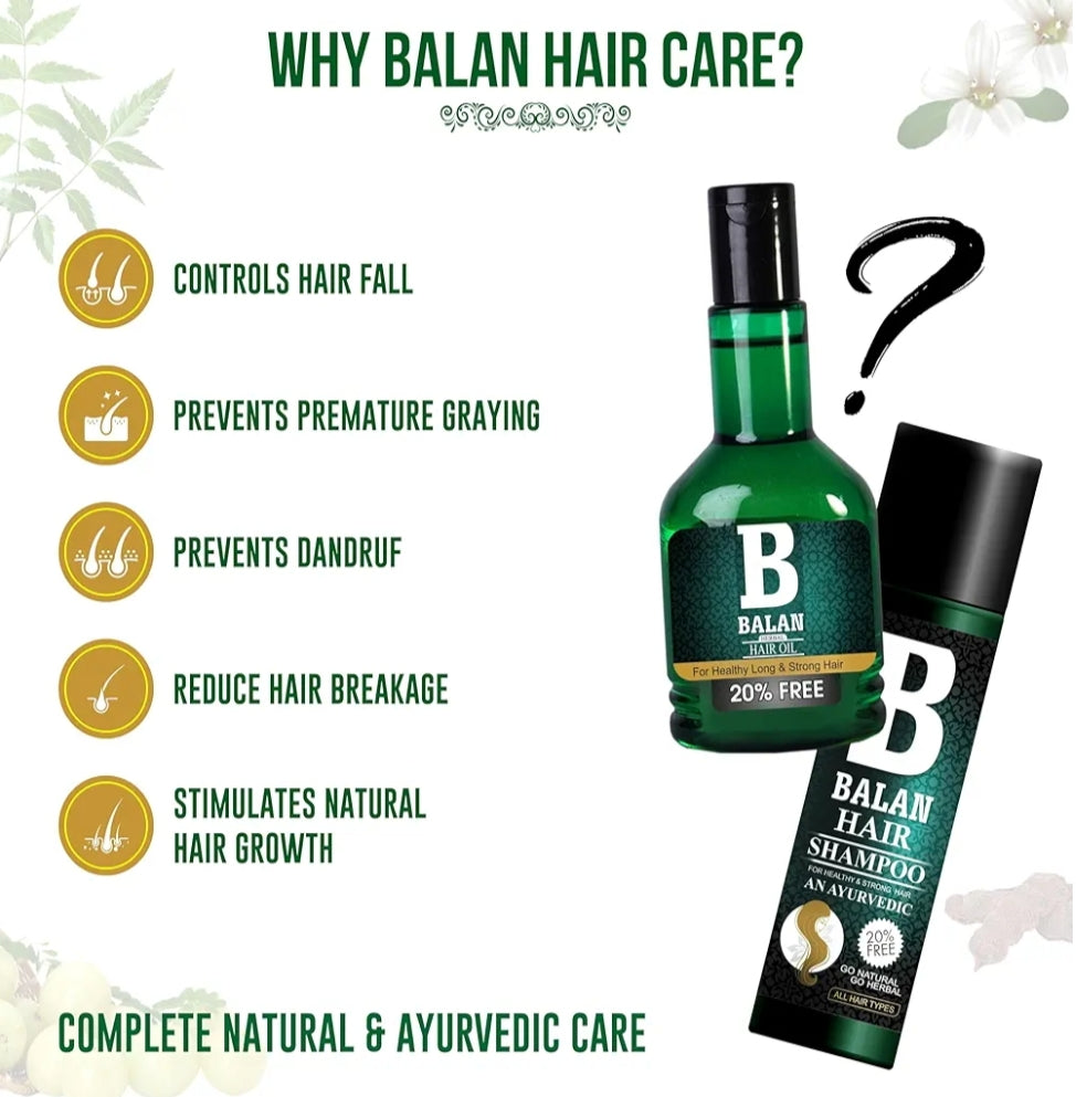 Hair Oil & Shampoo Combo- Balan Ayurvedic Hair Oil 120ml (100 ml + 20ml Free) & Balan Ayurvedic Hair Shampoo 120ml (100 ml + 20ml Free)