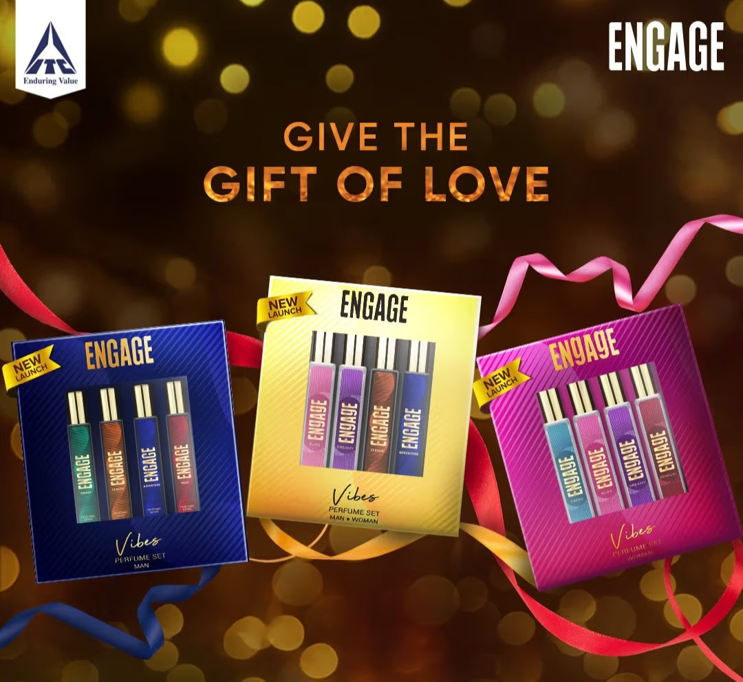 Perfumes & Deodorants- ENGAGE Vibes Perfumes Gift Set for Men with 4 Long-Lasting Fragrances (1. Trendy- Woody & Aromatic, 2. Classic- Citrus & Aromatic, 3. Adventure- Woody & Musk and 4. Wild- Woody & Amber) - 80ml (4x20ml)