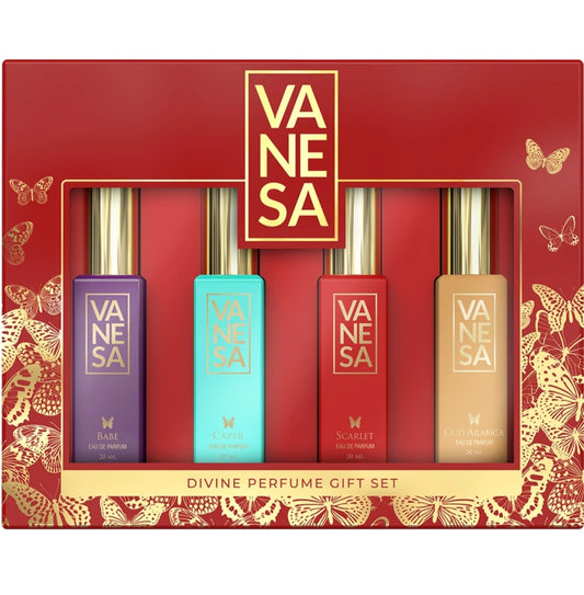 Perfumes & Deodorants- VANESA Divine Perfume Gift Set of 4 Perfumes (Babe, Caper, Scarlet & Oud Arabika) 80 ml (20ml each)