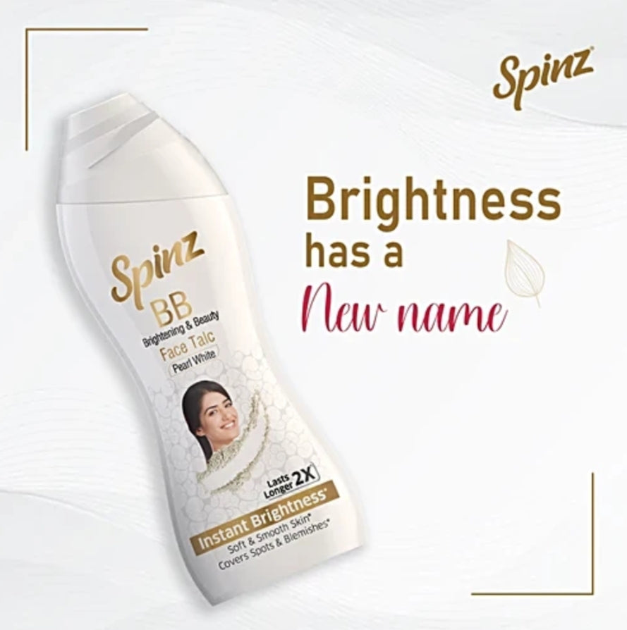Talcum & Prickly Heat Powder- Spinz BB Brightening & Beauty Pearl White 2X Lasts Longer Face Talc for Instant Brightness 40gm