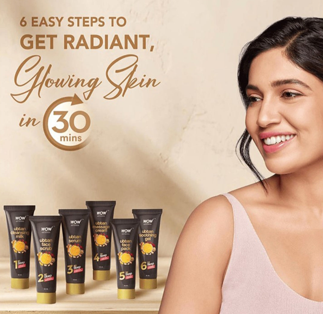 Facial Kit- WOW Ubtan Radiance Facial Kit infused with Turmeric, Saffron, Sandalwood Oil and Chickpea Flour for De-Tanned, Smooth and Radiant Skin - 60ml (6 units x 10ml)