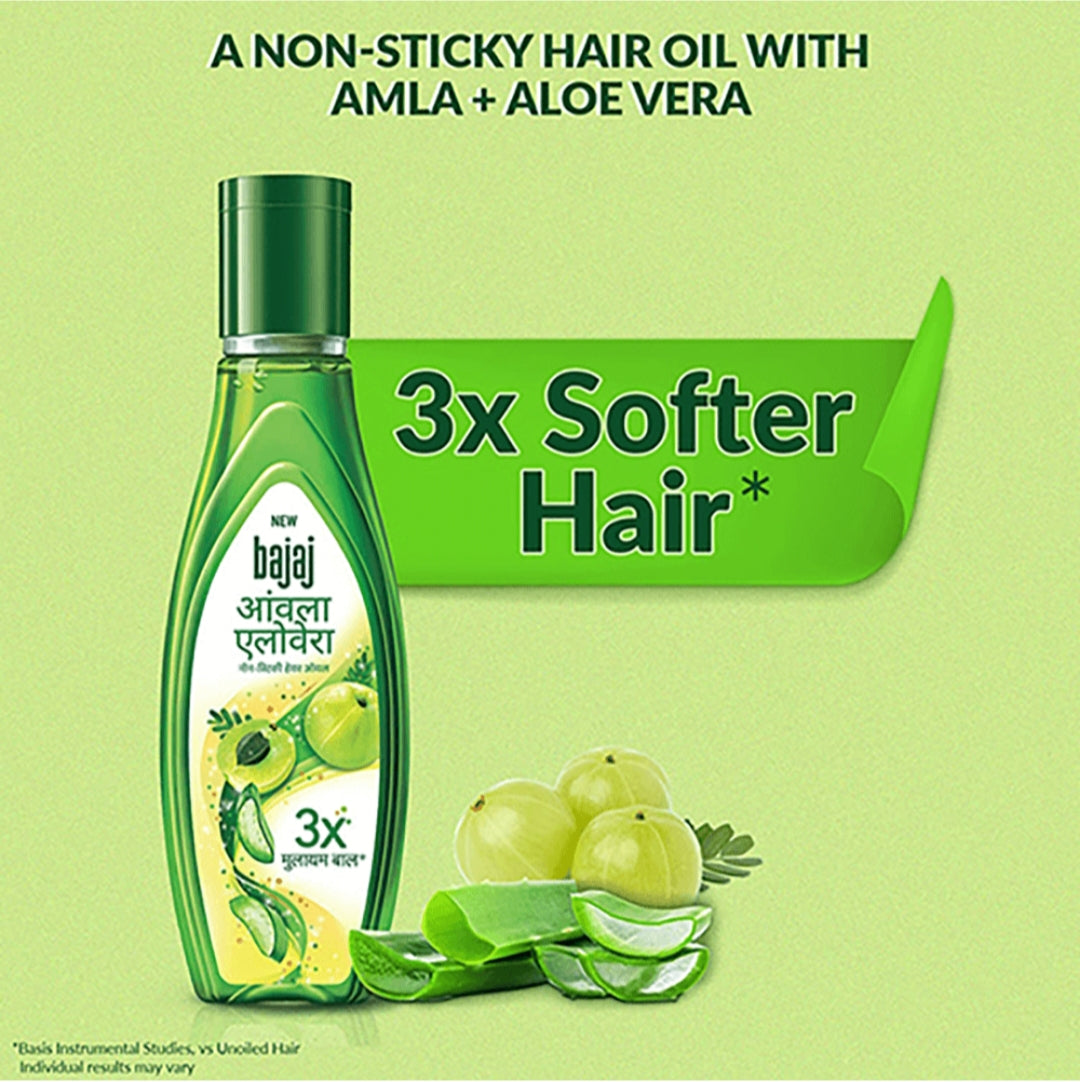 Hair Oil- New Bajaj Amla & Aloevera Non-Sticky Hair Oil for 3x Stronger & Softer Hairs - 160ml