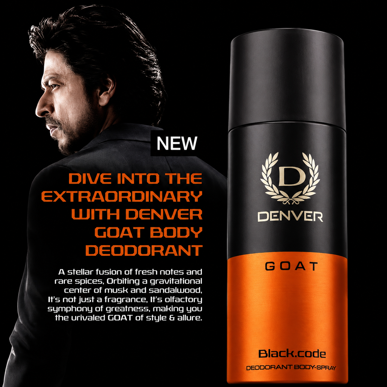 Perfumes & Deodorants- DENVER Black.code GOAT  Long-Lasting Deodorant Body Spray for the Real Men - 150ml