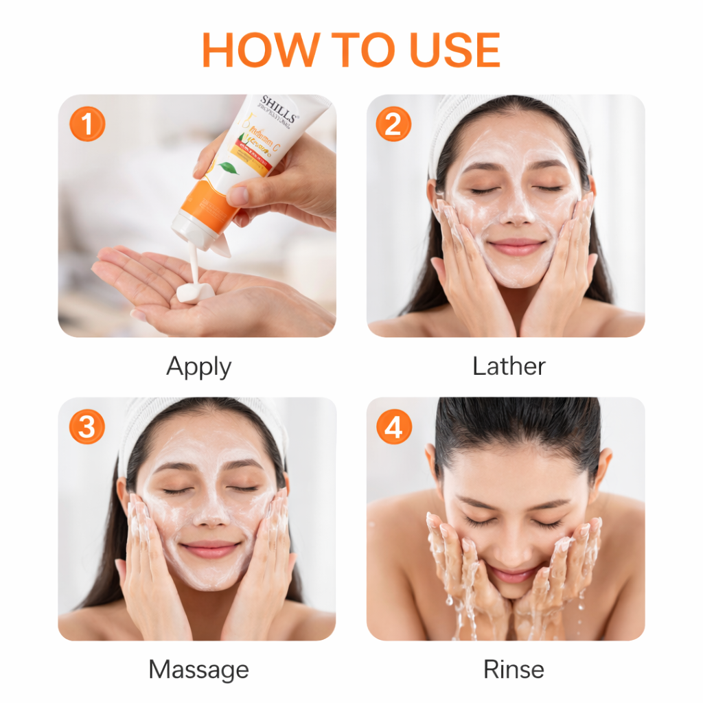 Face Wash- SHILLS Professional's Vitamin-C Skin Exfoliating Face Wash for High Strength Hydrating & Moisturizing Skin, Suitable for All Skin Types - 120ml
