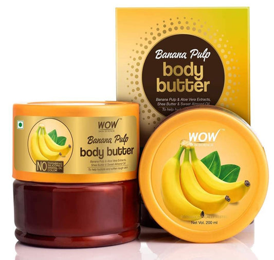 Lotions & Moisturizers- WOW Banana Pulp Body Butter with Aloevera, Sweet Almond Oil and Shea Butter which Hydrate & Soften Rough Skin 200ml