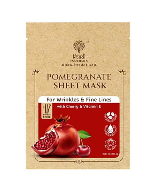 Face Sheet Mask- Khadi Essentials Pomegranate Sheet Mask with Cherry & Vitamin-E for Wrinkles & Fine Lines 25ml