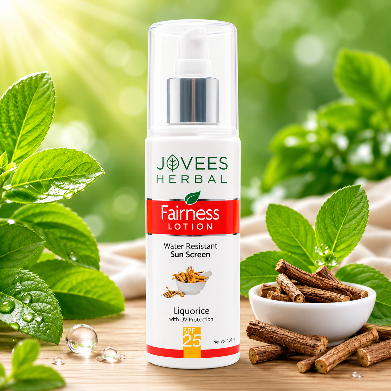 Sunscreen- JOVEES Herbal's Water Resistant Fairness SPF-25 (UV Protection) Sunscreen Lotion with the Skin Brightening benefit of Liquorice - 100ml