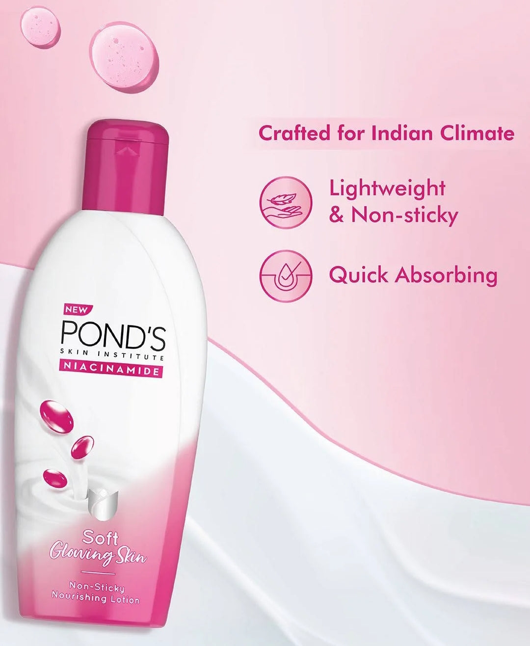 Lotions & Moisturizers- POND'S Niacinamide, Non-Sticky Nourishing Body Lotion for Soft Glowing Skin 90ml