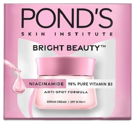 Brightening & Glowing Cream- POND'S Bright Beauty Serum Cream with Niacinamide and Pure Vitamin-B3 (98%). Anti Spot Formula with SPF-15 PA++ 35gm