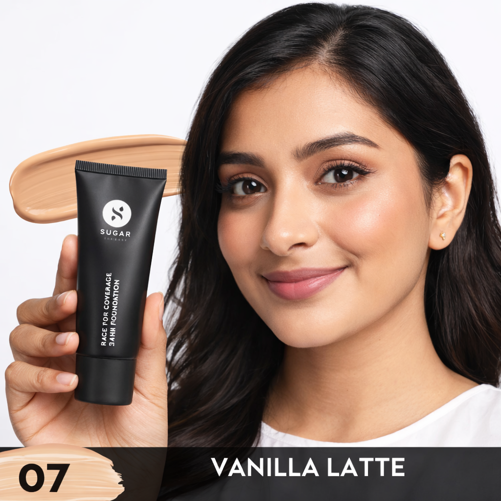 Makeup Foundation- SUGAR Rage For Coverage 24HR Full Coverage Matte Finish Foundation with Creamy Formula (07- Vanilla Latte) - 25ml