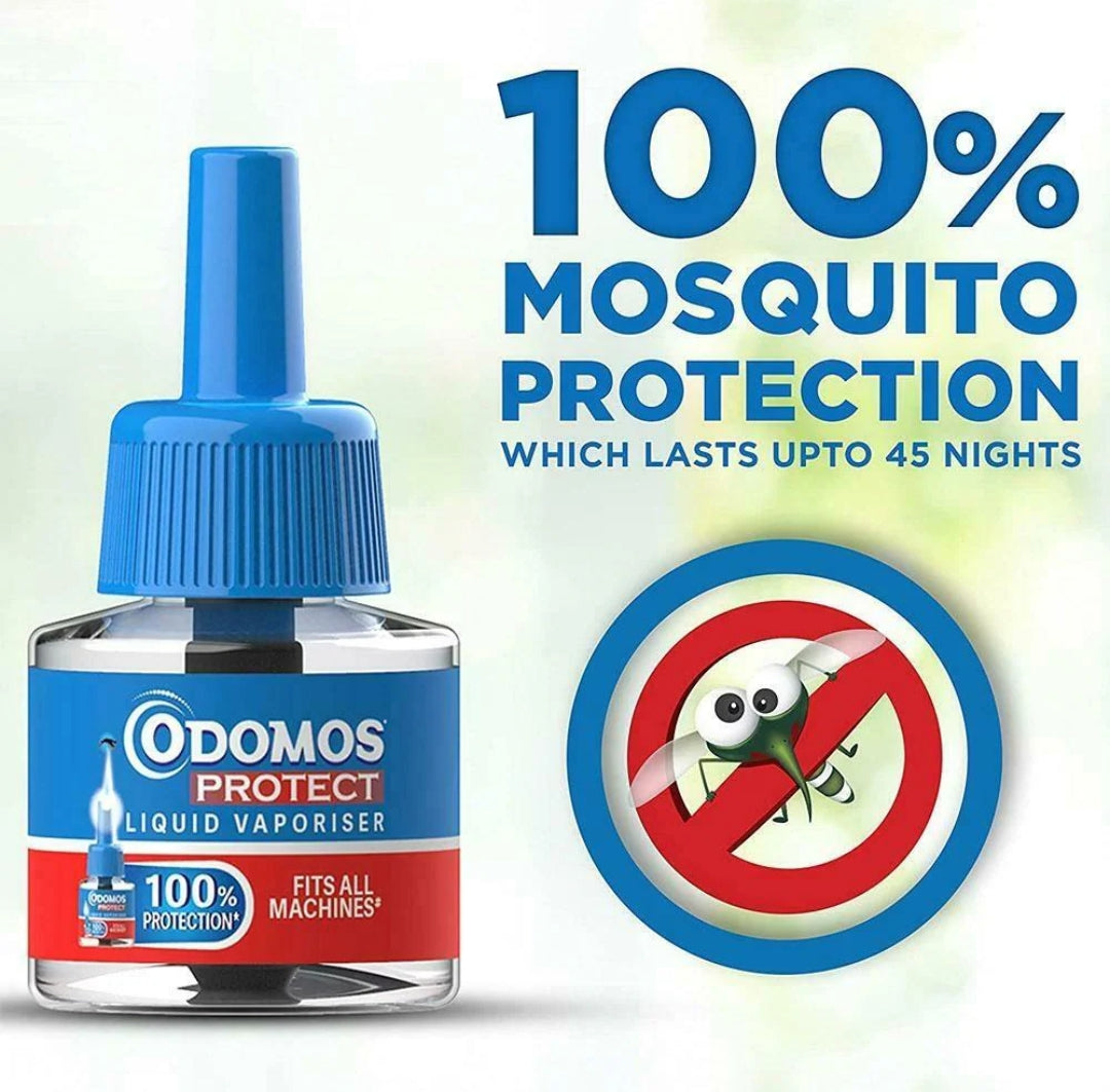 Protection from Insects and Repellents- ODOMOS Protect Liquid Vaporiser with 100% Protection from Mosquitos. A set of 2 Refills which Fits in All Machines - 90ml (2x45ml)