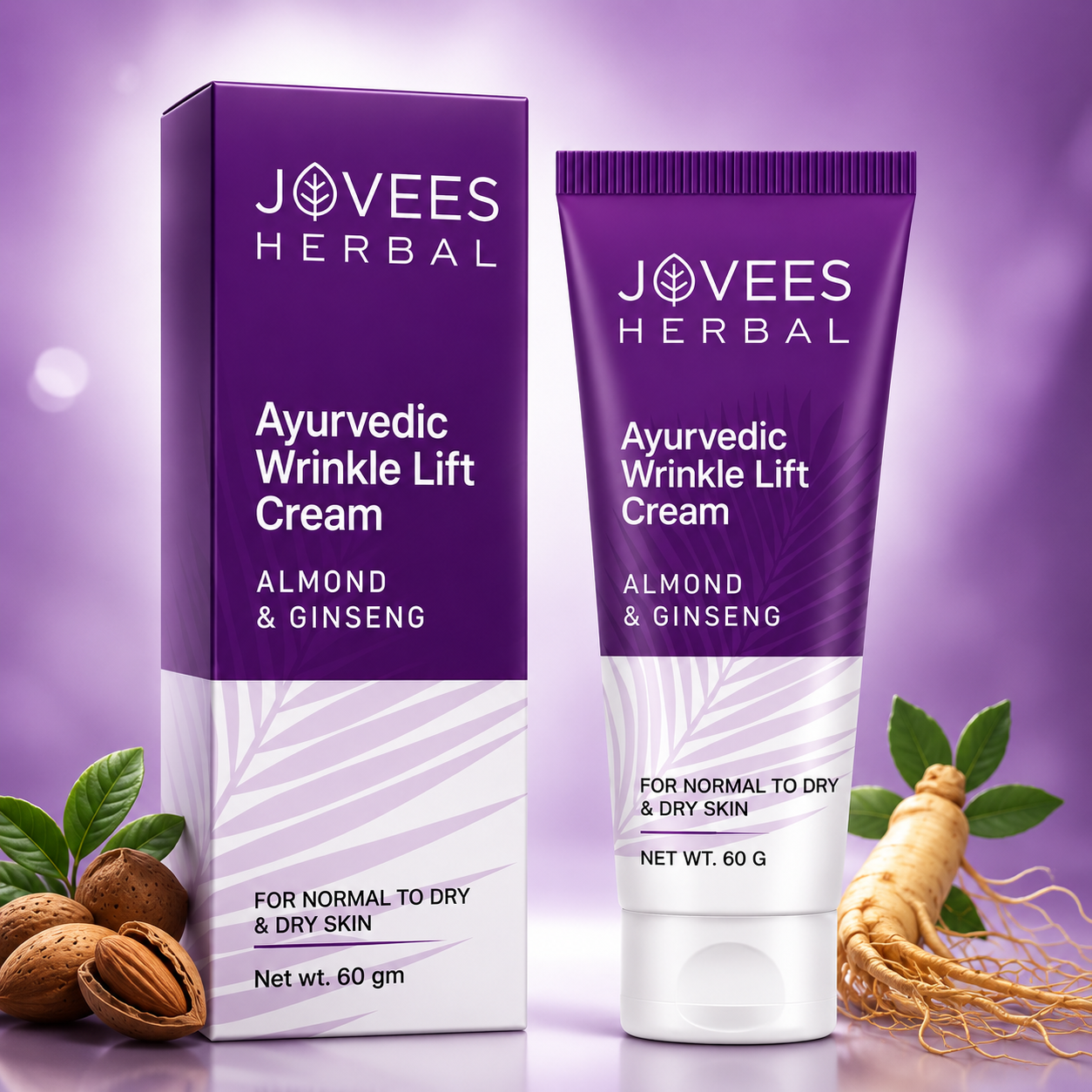 Face Treatment Cream- JOVEES Herbal's Ayurvedic Wrinkle Lift Cream enriched with Almond & Ginseng which Reduces the Wrinkles and is suitable for Normal to Dry Skin - 60gm