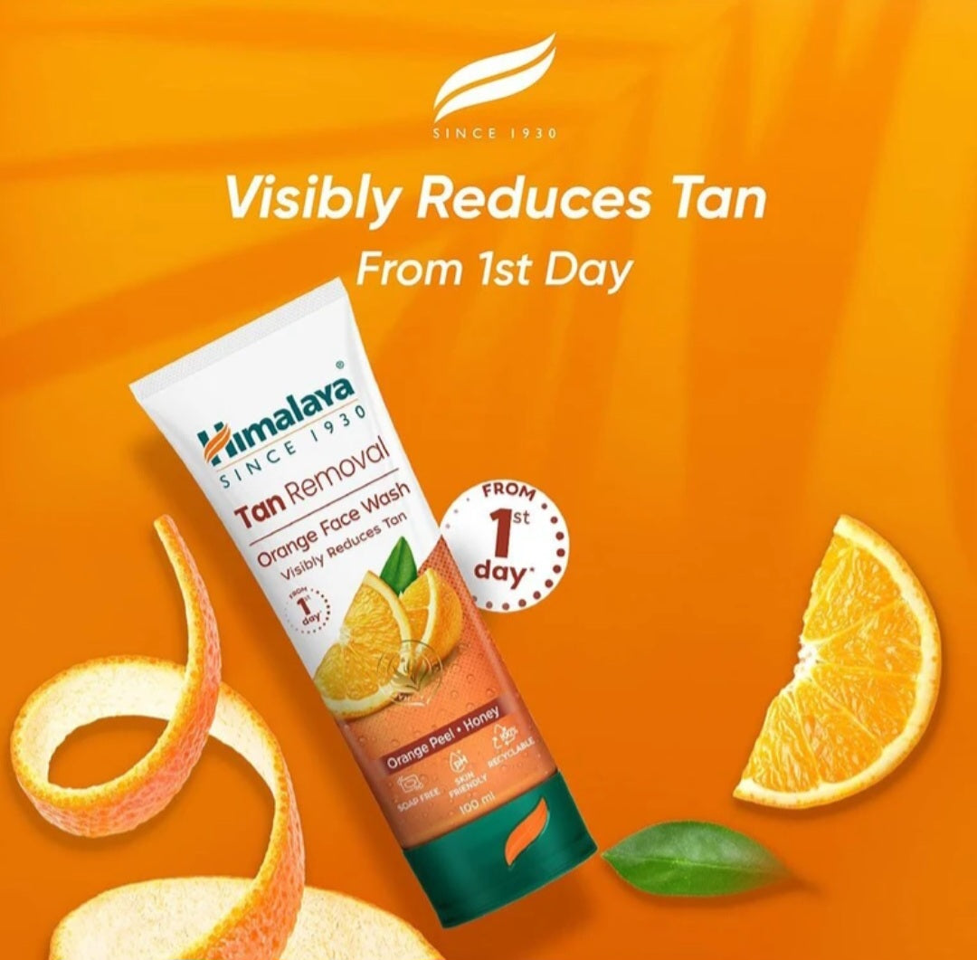 Face Wash- Himalaya Tan Removal Orange Face Wash enriched with Orange Peel & Honey which Visibly Reduces Tan - 100ml