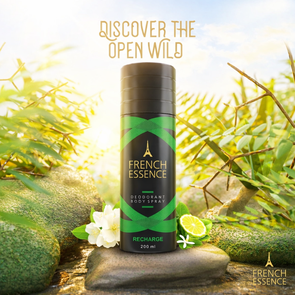 Perfumes & Deodorants- French Essence RECHARGE Unisex Long-Lasting Deodorant Body Spray with the Mix Fragrance including Bergamot, Moroccan Jasmine, and Oakmoss - 150ml